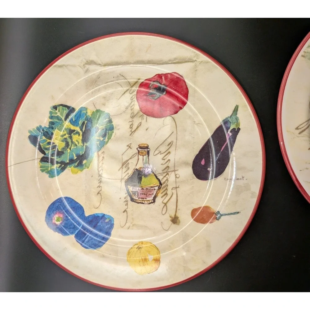 Williams-Sonoma French Market Salad Plates Set of 3 Portugal Ceramic Red Rim